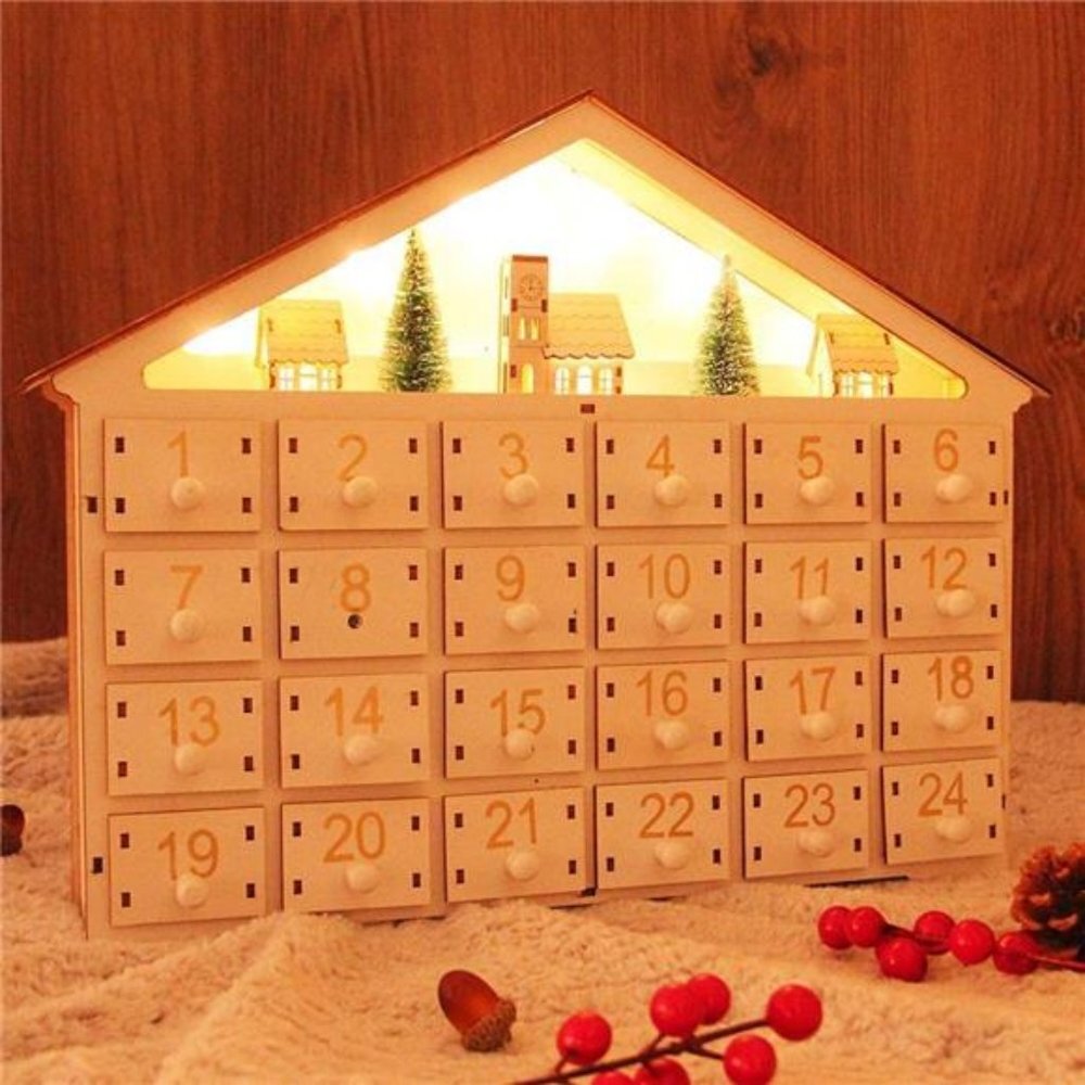 24 Day Advent Calendar with LED Lights, Large White House